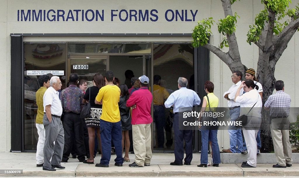 A line forms near the entrance of the Immigration