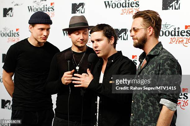 Musicians Magnus "Magnum" Larsson, Mark "Lovestick" Falgren, Lukas Graham Forchhammer and Kasper Daugaard of Lukas Graham attend the 2016 MTV...
