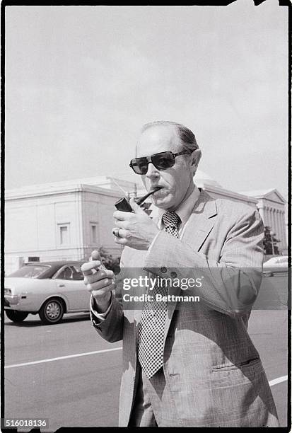 Washington: E. Howard Hunt Jr., a key member of the White House "plumbers" arrives at US District Court 6/18 for an appearance before Judge George R....