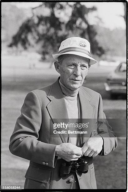 Bing Crosby, closeup, on the Cypress Point golf course at Pebble Beach, California. Photograph, Jan. 25, 1975.