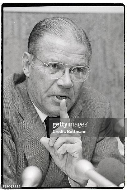 Former Secretary of Defense Robert McNamara speaks at a press conference as the Overseas Development Council's chairman of the Board of Directors in...