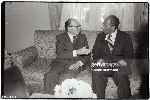 Israeli P.M. Menachem Begin and Egyptian President Anwar Sadat meet here for Christmas day talks on reaching a Middle East Peace settlement.