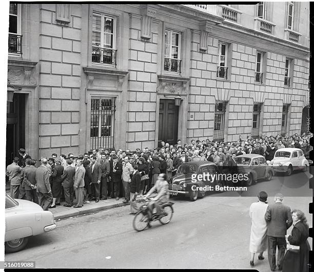 Paris, France: Petition for Rosenbergs in Paris. A long line of Parisians queues up in front of the American Embassy in Paris, June 17, to file...