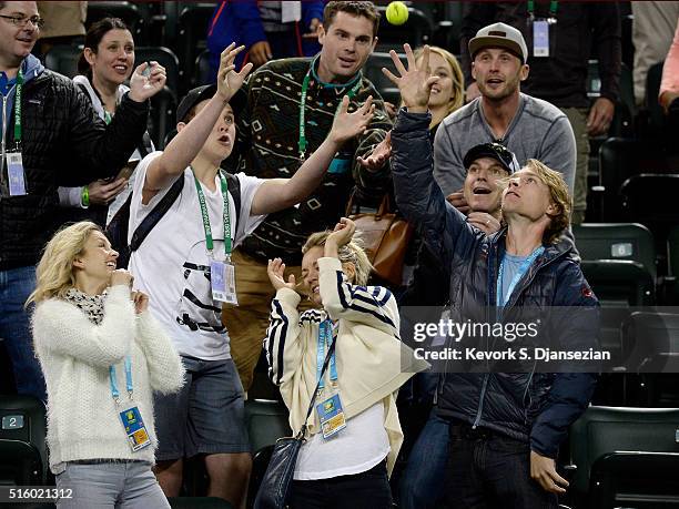 Actress Kaley Cuoco Lucille Bryan , wife of tennis player Mike Bryan, and equestrian Karl Cook attend Bob and Mike Bryan of United States defeated...