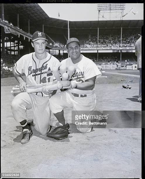 New York,NY:ORIGINAL CAPTION READS:Two sluggers leading both leagues in home runs meet as their teams come together for an Ebbets Field tilt,June...