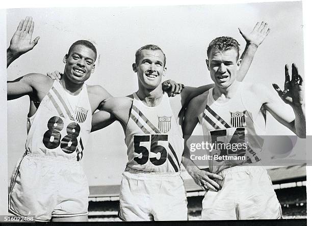 Melbourne, Australia- These three U.S. Sprint stars scored a clean sweep in the 200 meter dash in the Olympic contest. Bobby Morrow of San Benito,...