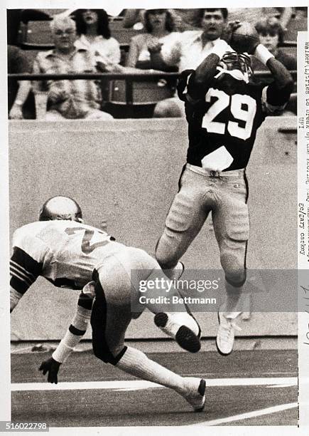 Pont Lac, MI- Panther wide receiver Derek Holloway hauls in a 38-yard touchdown pass from running back Ken Lacy, during the first period of the...