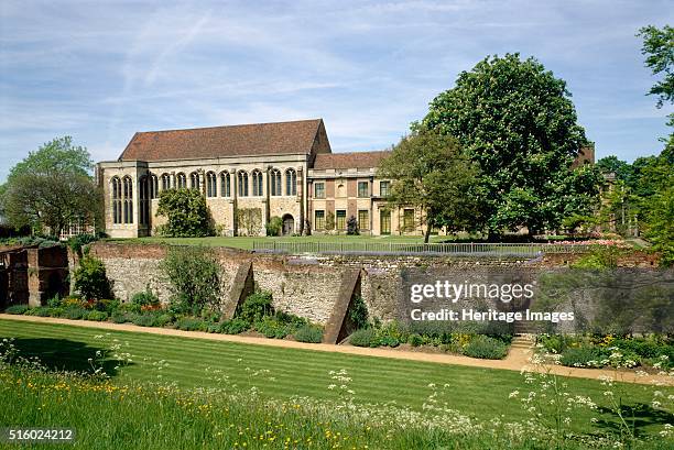 Gardens of Eltham Palace, Greenwich, London, c2000s. View from the south across the south moat towards the Great Hall. Artist: Unknown.