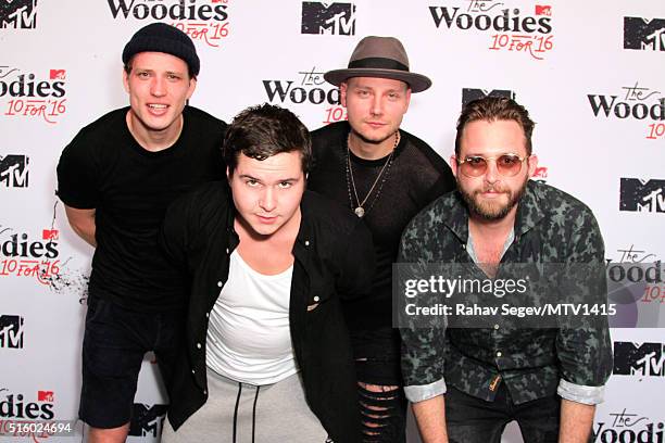 Musicians Magnus "Magnum" Larsson, Lukas Graham Forchhammer, Mark "Lovestick" Falgren and Kasper Daugaard of Lukas Graham attend the 2016 MTV...