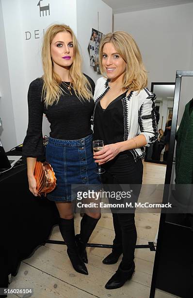 Ashley James and Olivia Cox attend the DELAM Luxury Cashmere brand launch, Notting Hill, on March 16, 2016 in London, England.