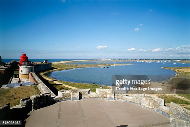 Hurst Castle, Hampshire, c2000s. View north-west from the central tower of the west wing and the inlet. Hurst Castle was a sophisticated coastal...