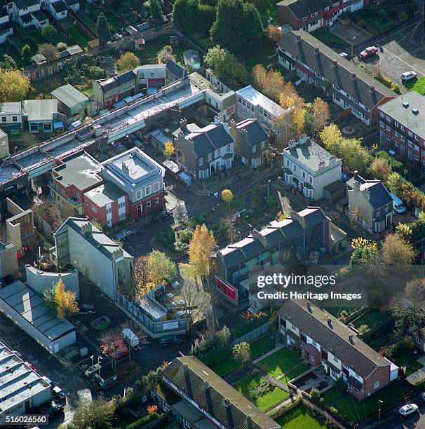 Albert Square, Walford, London, January 2001. Aerial view of the film set for Albert Square in Walford, the fictional setting of the popular BBC TV...