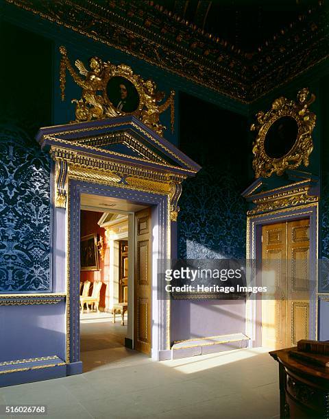 Chiswick House, London, c2000s. The Blue Velvet Room showing the doorway through to the Red Velvet Room. Chiswick House is a Palladian villa which...