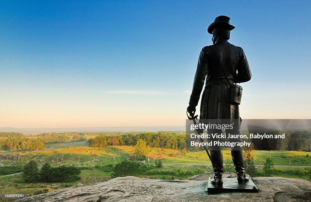 Statue of General Warren watching over the valley at Gettysburg, Pennsylvania