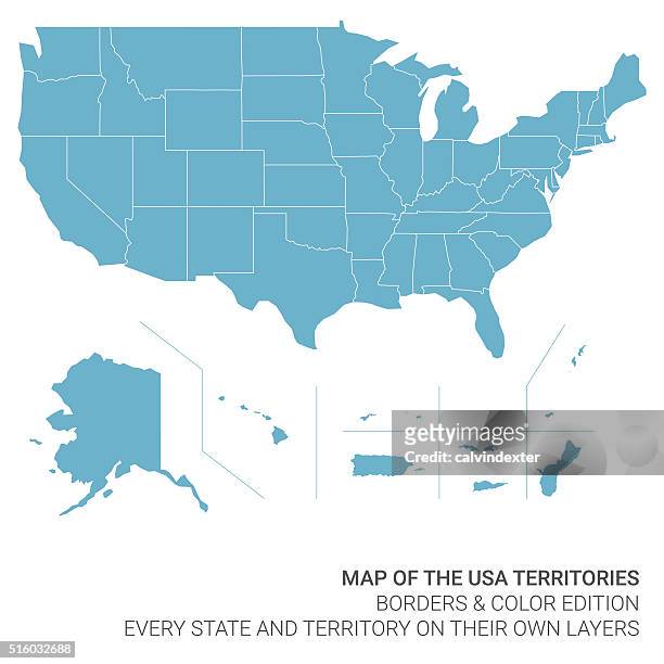 ilustraciones, imágenes clip art, dibujos animados e iconos de stock de mapa de los estados unidos de américa y territorios - united states map