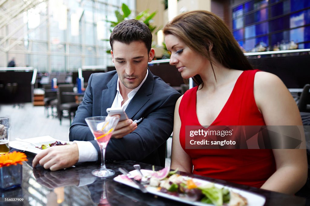 Couple dining at a city restaurant