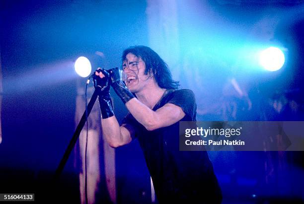 American musician Trent Reznor, of the group Nine Inch Nails, performs onstage, Chicago, Illinois, May 8, 1994.