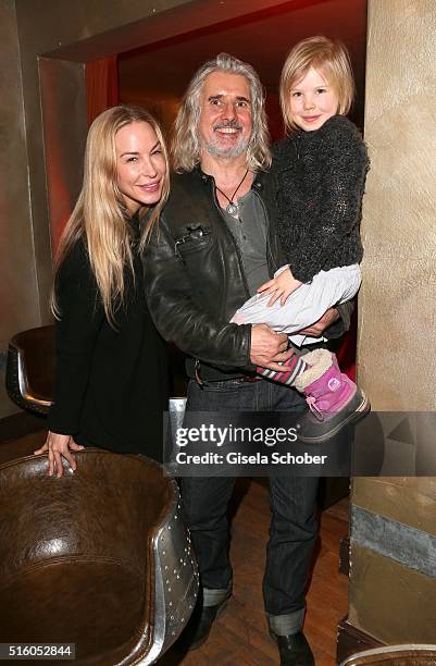 Joachim Masannek and his partner Michelle Monballijn and daughter Ann-Joline during the NdF after work press cocktail 2016 at Park Cafe on March 16,...