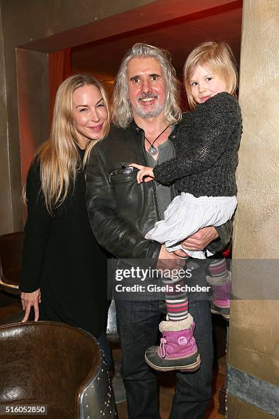 Joachim Masannek and his partner Michelle Monballijn and daughter Ann-Joline during the NdF after work press cocktail 2016 at Park Cafe on March 16,...