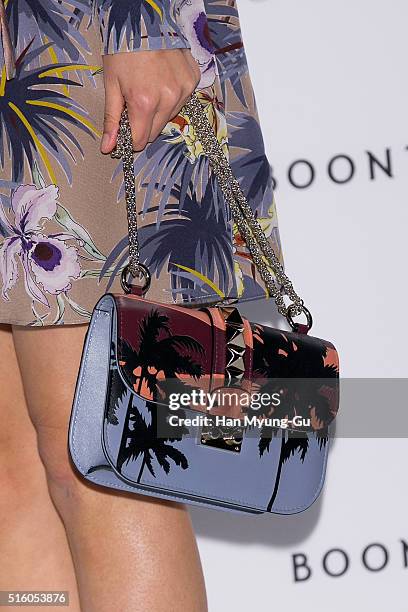 South Korean actress Lee Yeon-Hee, bag detail, attends the photocall for "VALENTINO" Hawaiian Couture Capsule Collection at BoonTheShop on March 16,...