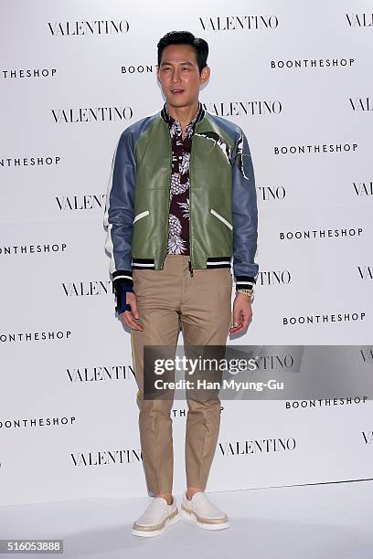 South Korean actor Lee Jung-Jae attends the photocall for "VALENTINO" Hawaiian Couture Capsule Collection at BoonTheShop on March 16, 2016 in Seoul,...