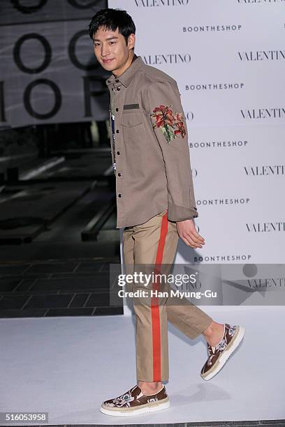 South Korean actor Lee Je-Hoon attends the photocall for "VALENTINO" Hawaiian Couture Capsule Collection at BoonTheShop on March 16, 2016 in Seoul,...