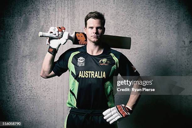 Australian cricket captain Steve Smith poses during a portrait session ahead of the ICC 2016 Twenty20 World Cup on February 18, 2016 in Christchurch,...