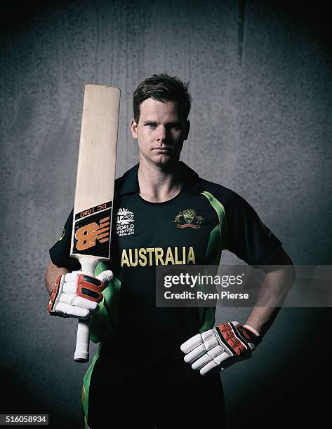 Australian cricket captain Steve Smith poses during a portrait session ahead of the ICC 2016 Twenty20 World Cup on February 18, 2016 in Christchurch,...