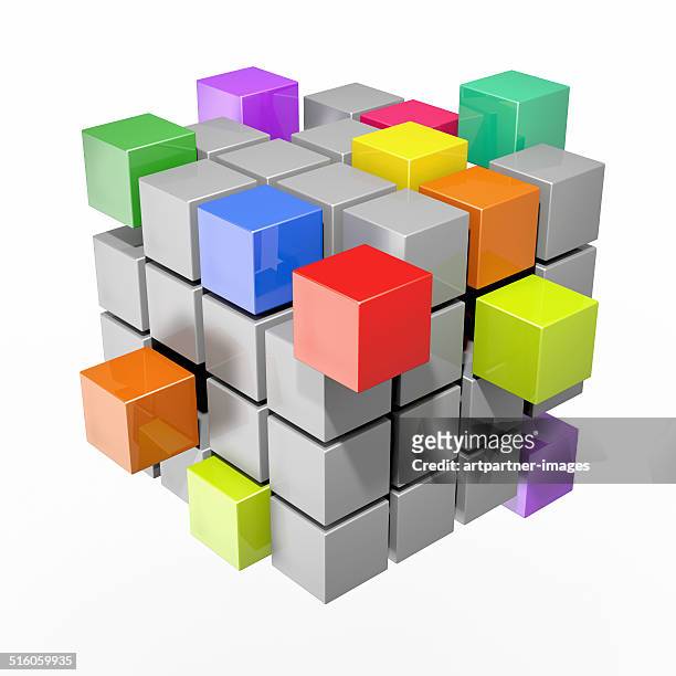 cube made of smaller cubes - rubik's cube stockfoto's en -beelden