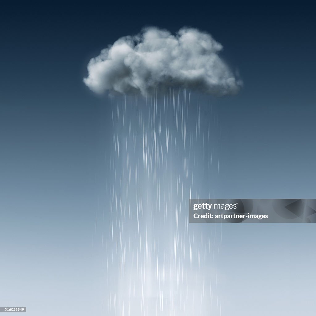 Small grey cloud in the blue sky with rain