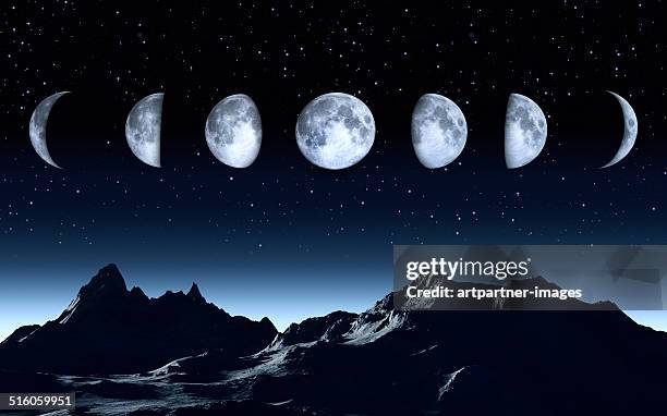 all phases of the moon on a clear dark sky - moon stock-fotos und bilder