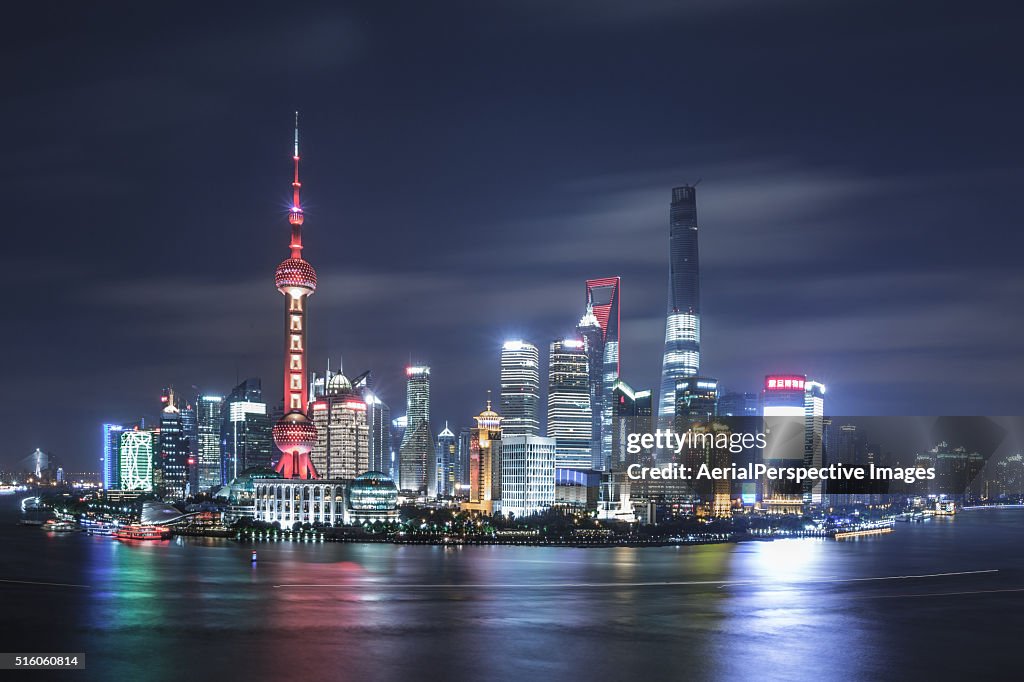 Elevated View Of Shanghai Skyline at night