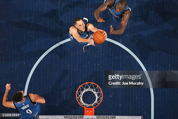 Tayshaun Prince of the Minnesota Timberwolves grabs the rebound against the Memphis Grizzlies on March 16, 2016 in Memphis, Tennessee. NOTE TO USER:...