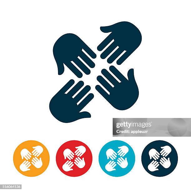 teamwork huddle icon - hands in a circle stock illustrations