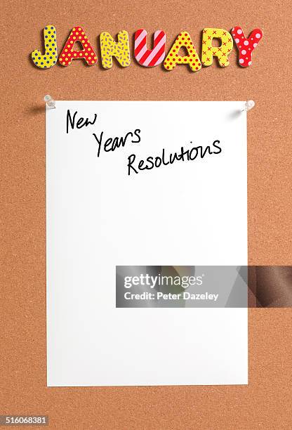 new years resolution pinboard - new years resolution stock pictures, royalty-free photos & images