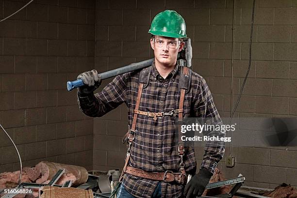 construction worker - sledgehammer stockfoto's en -beelden