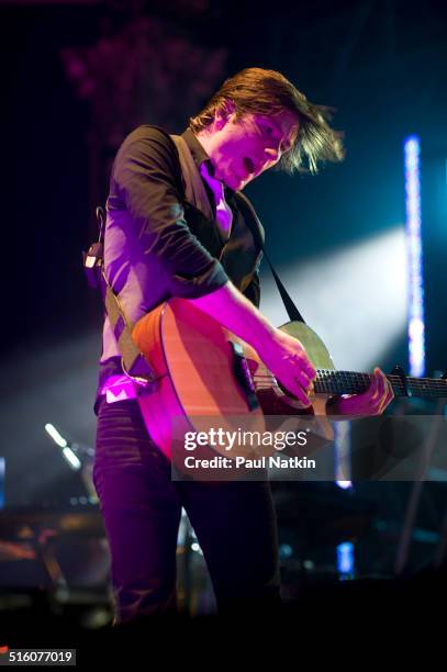 American musician Adam Young, of the band Owl City, performs onstage at the Aragon Ballroom, Chicago, Illinois, April 30, 2010.