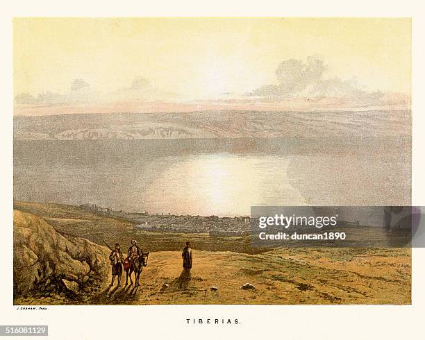 tiberias - kinneret stock illustrations