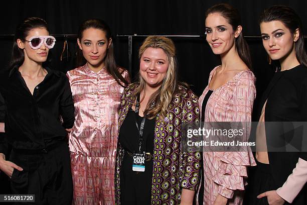 Designer Hillary Macmillan poses backstage during the Hillary Macmillan fashion show at David Pecaut Square on March 16, 2016 in Toronto, Canada.