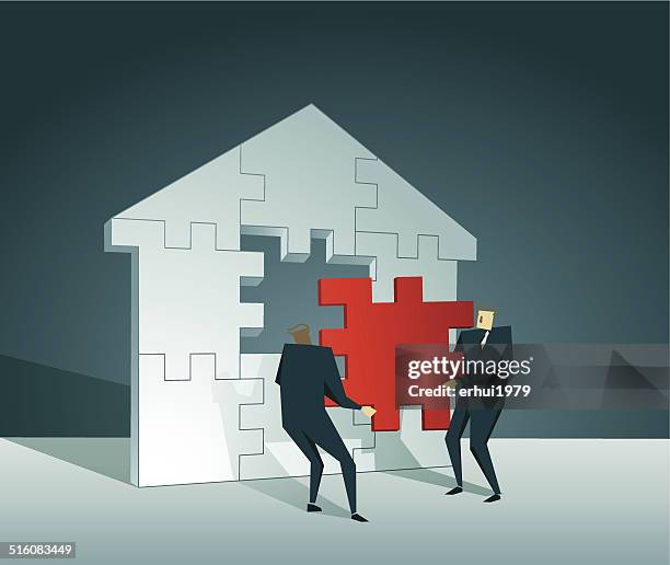 teamwork - objects fitting together stock illustrations