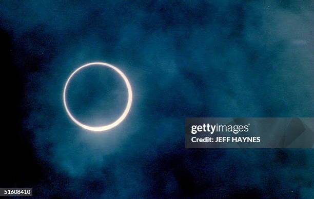 The rare 10 May annular eclipse appears over Cleveland, Ohio showing the annulus, a thin "ring of fire," produced because the sun is never completely...