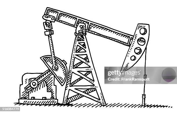 oil industry pump jack drawing - lever stock illustrations
