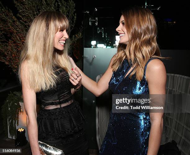 Sarah Carter and Ashley Greene attend the after party for the premiere of DirecTV's "Rogue" at The London Hotel on March 16, 2016 in West Hollywood,...