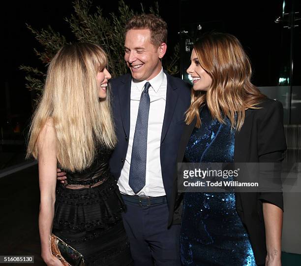 Sarah Carter, Cole Hauser and Ashley Greene attend the after party for the premiere of DirecTV's "Rogue" at The London Hotel on March 16, 2016 in...