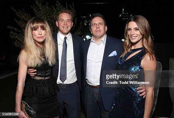 Sarah Carter, Cole Hauser, SVP Original Content & Production AT&T Chris Long and Ashley Greene attend the after party for the premiere of DirecTV's...