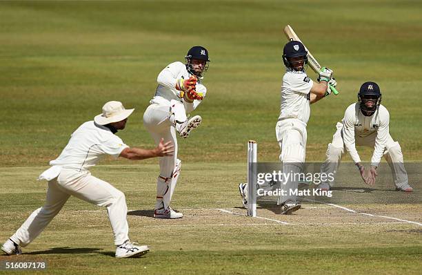 Ryan Carters of the Blues bats during day three of the Sheffield Shield match between Victoria and New South Wales at Traeger Park on March 17, 2016...