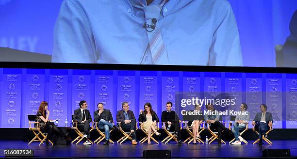 Moderator Alie Ward, producers Chuck Lorre, Steven Molaro, Bill Prady, actors Mayim Bialik, Jim Parsons, Kaley Cuoco, Johnny Galecki, Simon Helberg,...