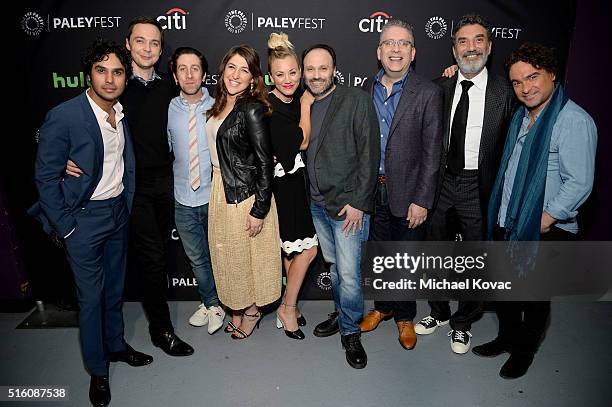 Cast of "The Big Bang Theory" including actors Kunal Nayyar, Jim Parsons, Simon Helberg, Mayim Bialik, Kaley Cuoco, producers Steven Molaro, Chuck...