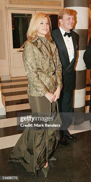 Princess Maxima and Prince Willem Alexander attend the Association Femmes Europe Gala Concert at the Royal Coin Theatre on October 28, 2004 in...