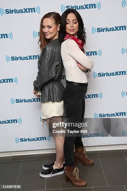 Louisa Krause and Eliza Dushku visit the SiriusXM Studios on March 16, 2016 in New York City.